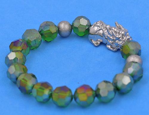 Chuỗi tay Pha Lê Xanh Đa Sắc cắt giác 10 ly Mix Tỳ Hưu inox 2 Bi VFLGXTHTRHB10 - Chuỗi tay thời trang phong thủy