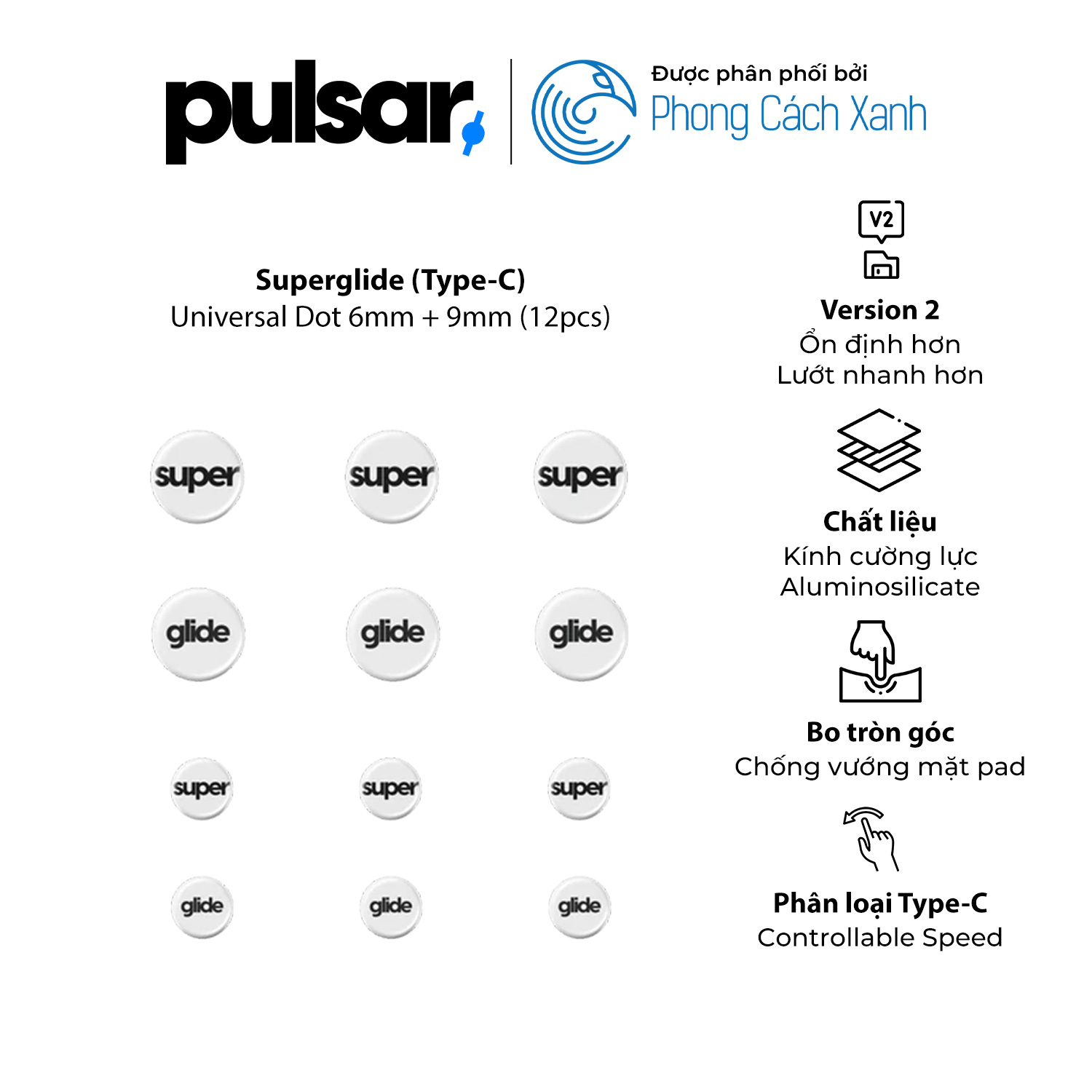 Feet chuột Pulsar Superglide (Type-C) Universal Dot 6mm + 9mm (12pcs) - Hàng Chính Hãng