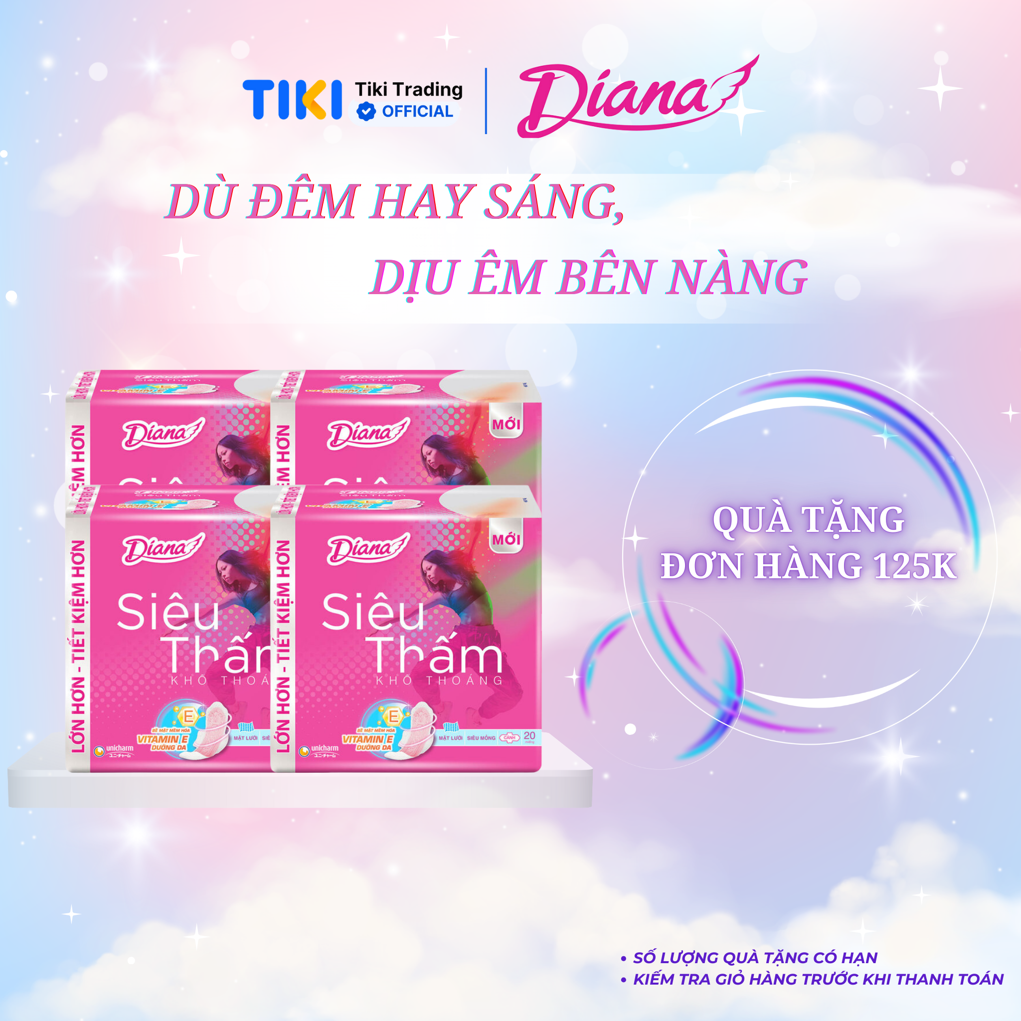 Combo 4 Băng vệ sinh Diana siêu thấm siêu mỏng cánh 20 miếng/gói