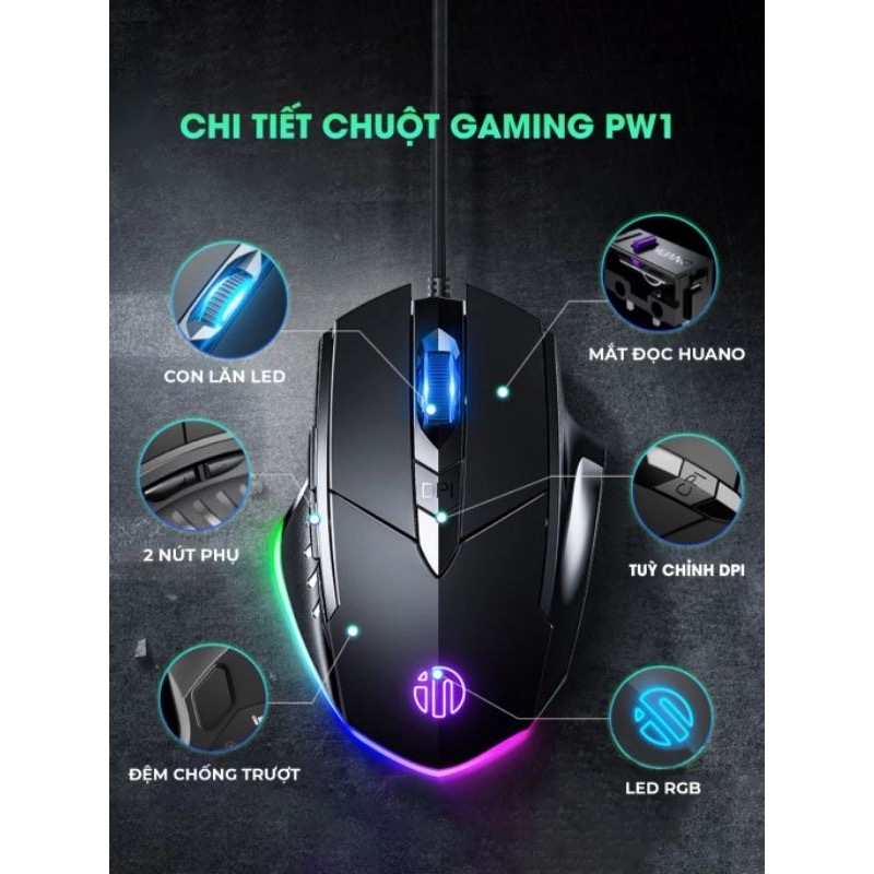 Chuột máy tính gaming TEKKIN W1 bản có dây tắt âm silent 7200 DPI Led RGB - Hàng Chính hãng