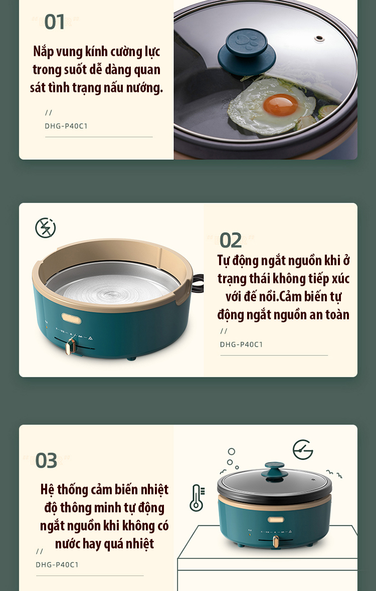 Nồi lẩu điện đa năng DHG-P40C1-HC dung tích lớn chiên,xào,luộc,nướng,lẩu,...