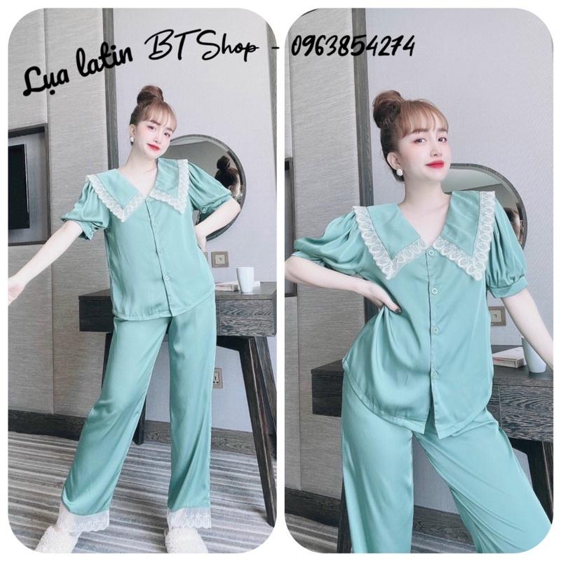 Bộ pijama mặc nhà mặc ngủ vải lụa latin trơn freesize 42-57kg