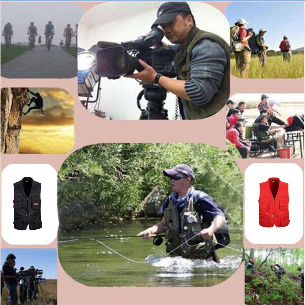 2pcs Men Multi Pocket Waistcoat Fishing Outdoor Travel Photography Vest Polyester Quick-dry Vest