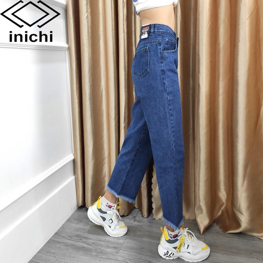 Quần jean nữ Q691 baggy xanh đậm cáp cao ống rộng thời thượng INICHI Official