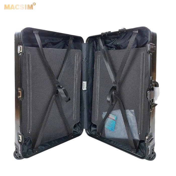 Vali du lịch cao cấp chất liệu hợp kim nhôm nguyên khối MS1307 nhãn hiệu Macsim màu đen cỡ 28inches