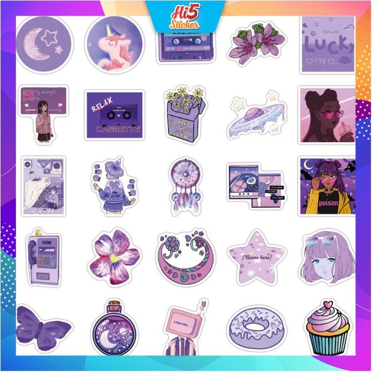 Sticker Hình Dán Trang Trí Hình Vẽ Cô Gái Giá Sắc Tím ms#242