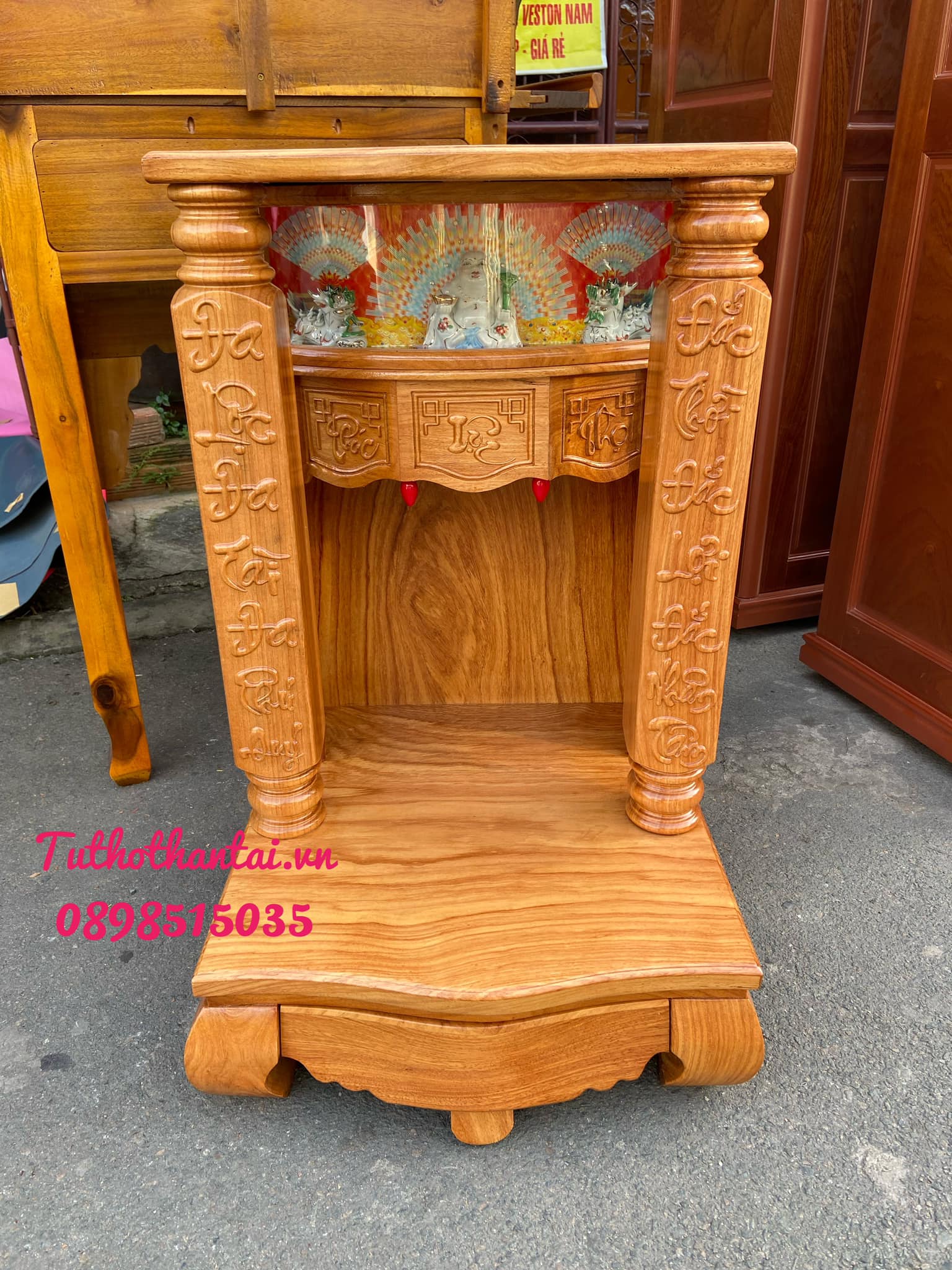 Bàn thờ thần tài có Hộp đèn, cột vuông 60 x 98cm
