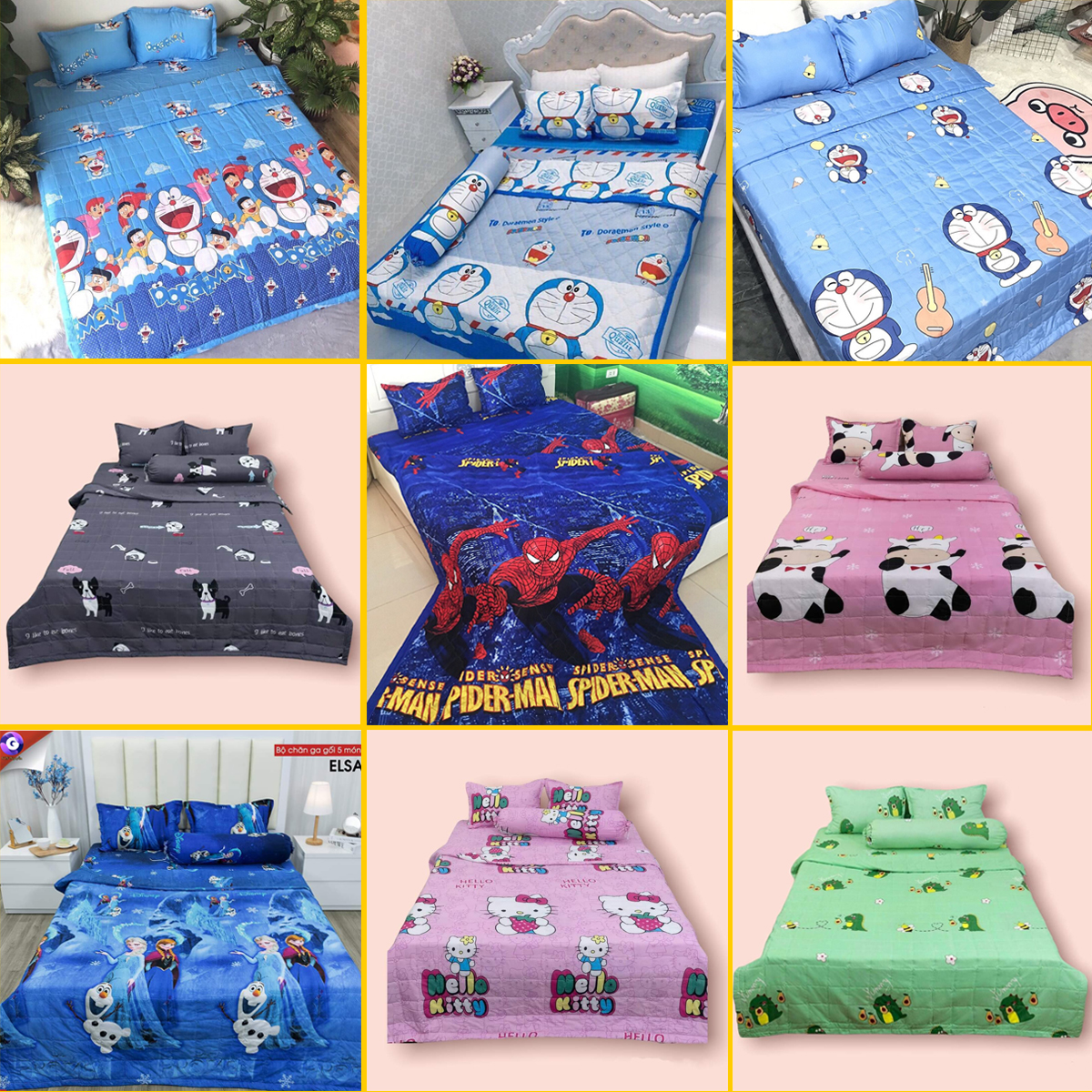Chăn Ga Gối Cotton Poly Hoạt Hình Siêu Dễ Thương - Tặng 1 bàn chải Bosi