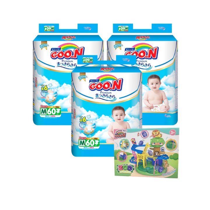 Combo 3 bịch Tã Dán Goo.n Premium S64/M60/L50/XL46 Tặng bộ đồ chơi khu vườn sáng tạo