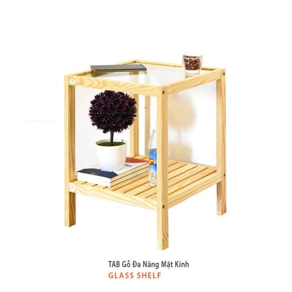 (KÈM ẢNH - VIDEO THẬT) Kệ Đầu Giường Mặt Kính Cường Lực Cao Cấp - Tab Kính 2 Tầng - Decor Hàn Quốc (MSP: TAB170120)