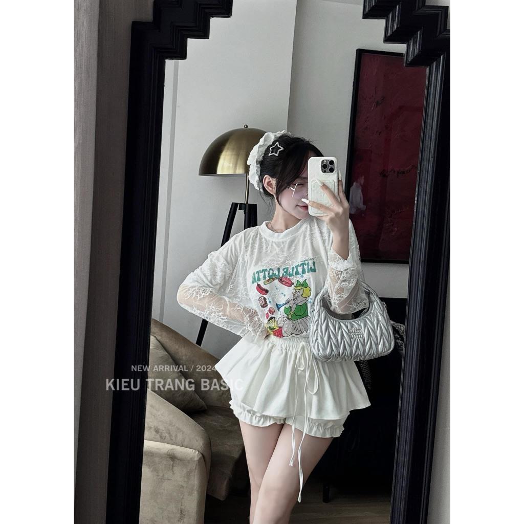 Set áo ren hoa nổi mix quần váy chun hot hit LD514 BY JOLIE