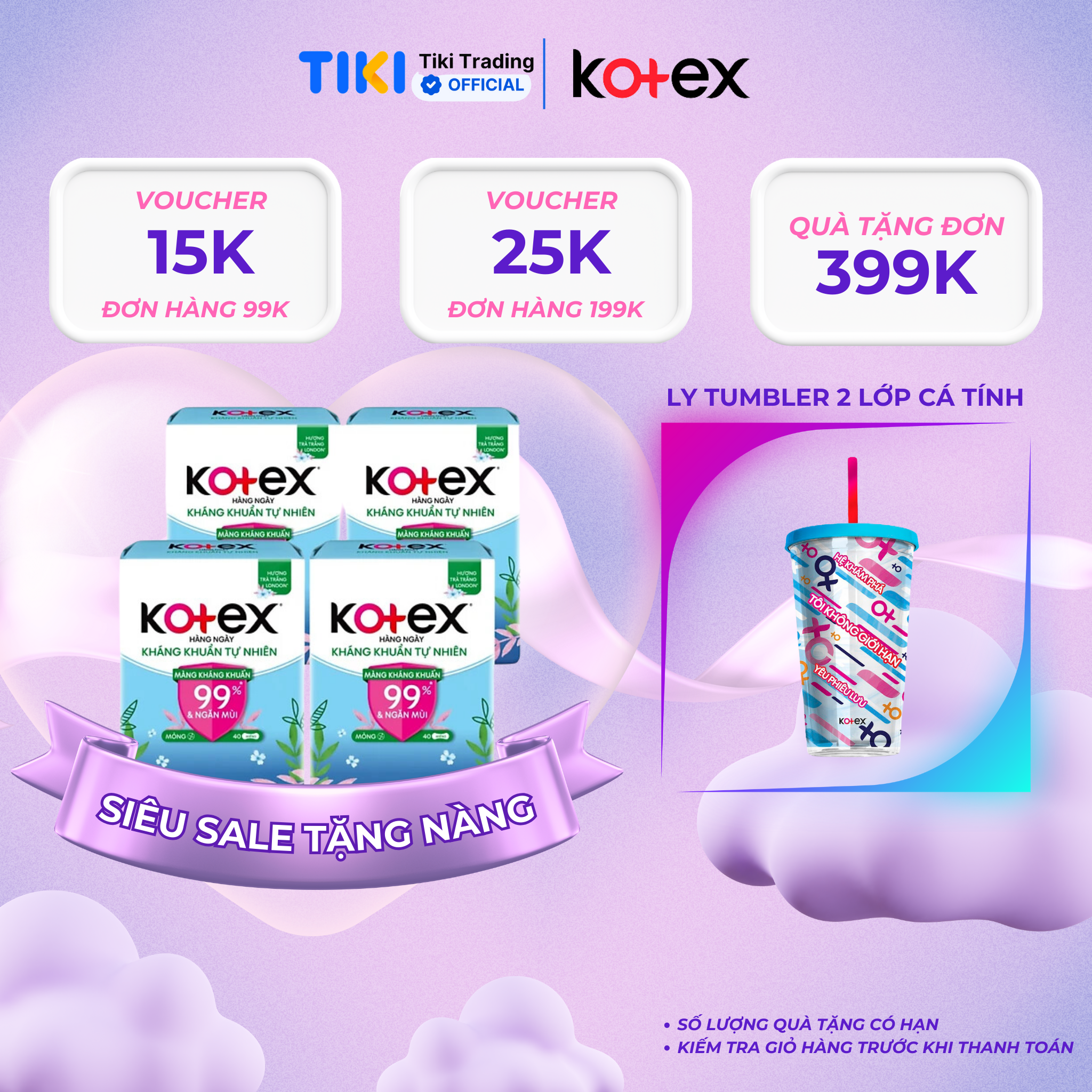 Combo 4 Băng Vệ Sinh Kotex Hằng Ngày Kháng Khuẩn Hương Tự Nhiên - Gói 40 miếng