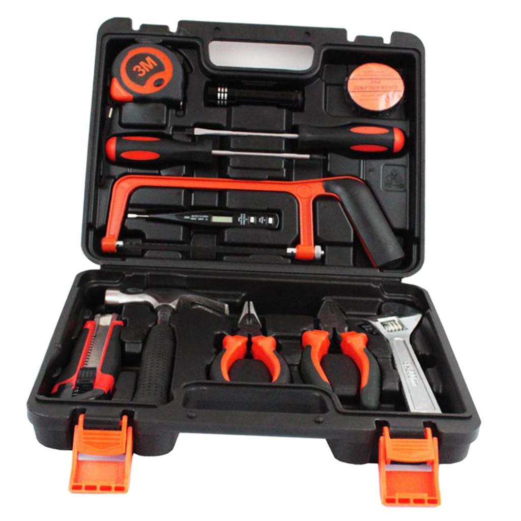 13 Pieces Household Car Home Repair Hand Tools Hardware Kit with Plastic Case Screwdriver Saw Pliers Wrench for Car Repairing