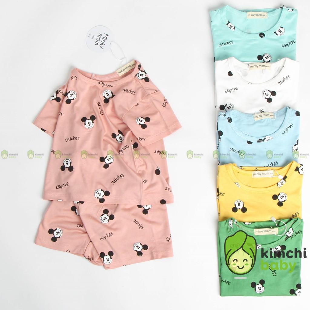 Đồ Bộ Bé Trai, Bé Gái Minky Mom Vải Thun Lạnh Họa Tiết Mickey In Nhỏ Dễ Thương, Bộ Cộc Tay Cho Bé Mặc Nhà Mùa Hè MKM2127