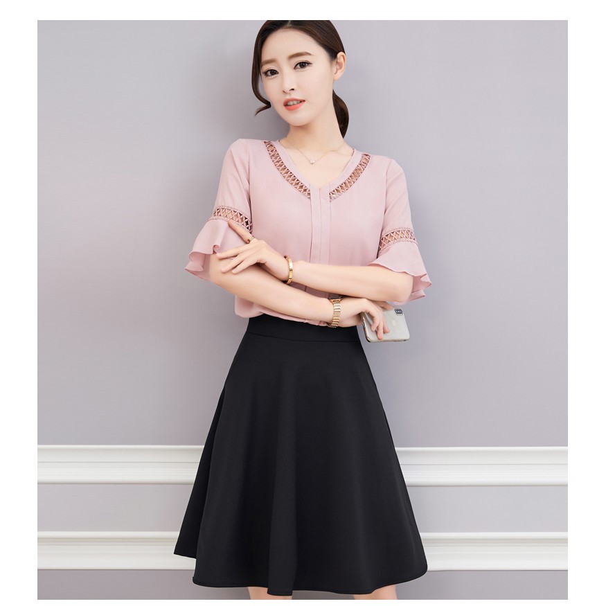 Chân váy xòe 2 túi dài ngang gối xinh xắn cho nữ