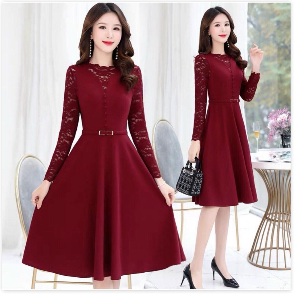 Đầm poly 2 da phối ren tay dài cực sang trọng , tôn dáng cho các nàng KME FASHION