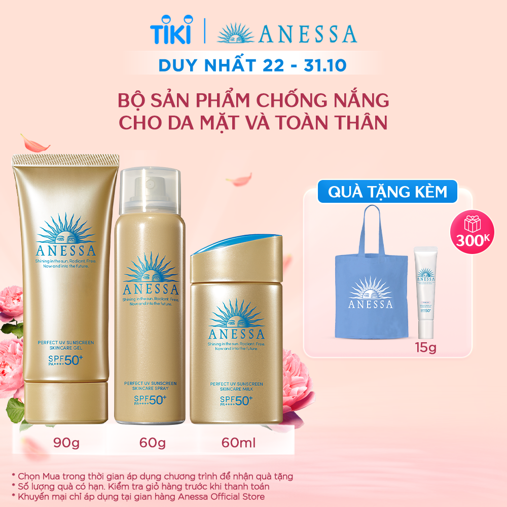 Bộ sản phẩm Kem chống nắng dưỡng da bảo vệ hoàn hảo cho da mặt và toàn thân (Anessa Gold Milk 60ml + Gold Gel 90g + Gold Spray 60g)