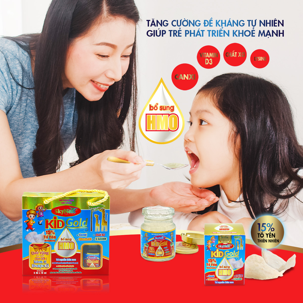 Nước Yến Sào SkyNest Kid Gold HMO 15% Tổ Yến Cho Trẻ Nhỏ x Lọ 70 ml, bổ sung HMO từ nguồn sữa non, kích thích tiêu hóa, lợi khuẩn đường ruột