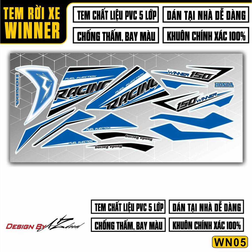 Tem Rời Dán Xe Máy Winner V1 / 150 Racing 150 | WN05 | Decal Chế Xe Chất Liệu PVC Cao Cấp - Xanh Trắng