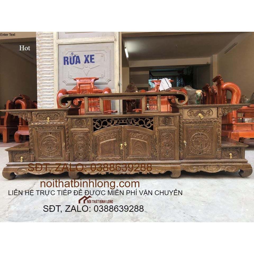 kệ tivi sừng trâu gỗ mun đuôi công 2m4