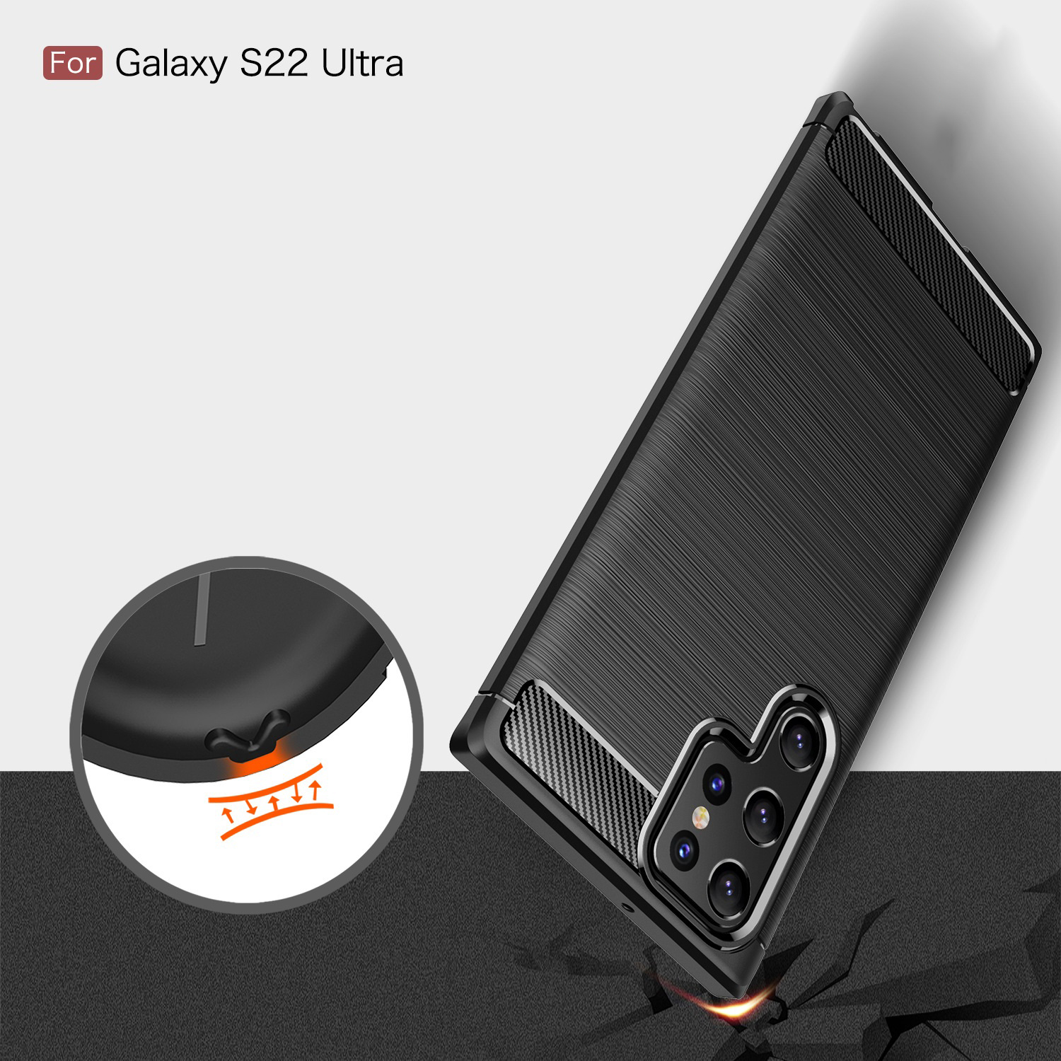 Ốp Lưng Chống Sốc Cho SamSung Galaxy S22 Ultra, S22 Plus Hiệu RUGGED ARMOR Vân Sợi Carbon, Bảo Vệ Camera Sau - Hàng Chính Hãng