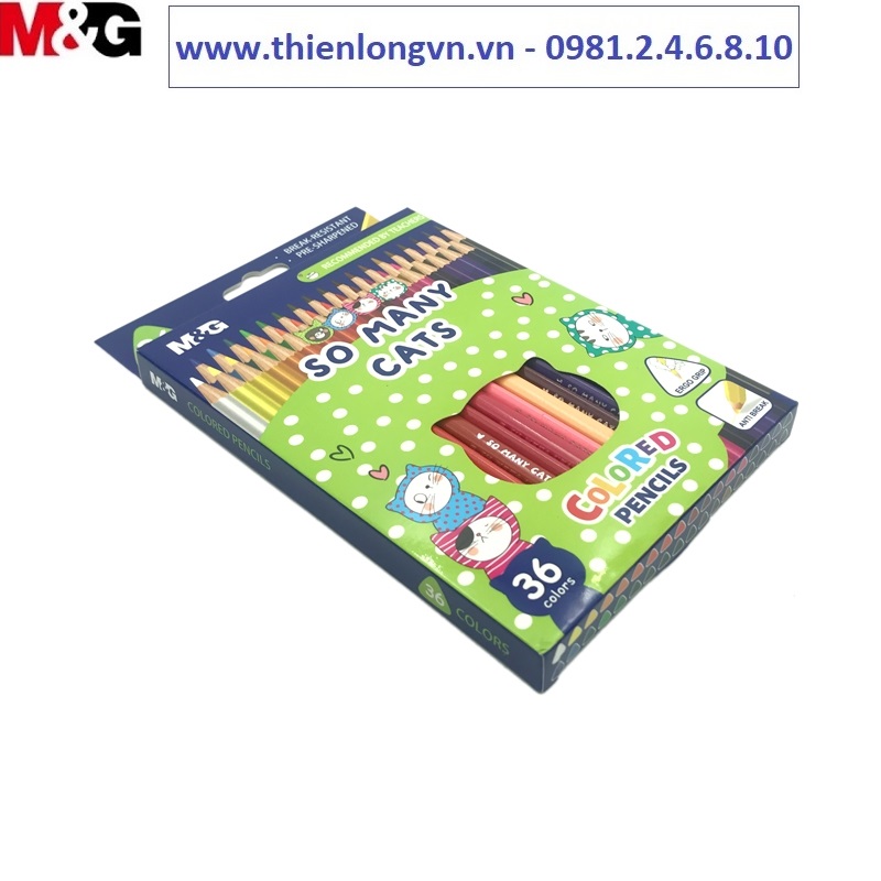 Chì gỗ 36 màu M&amp;G hình So Many Cat vỉ giấy - AWP343A3