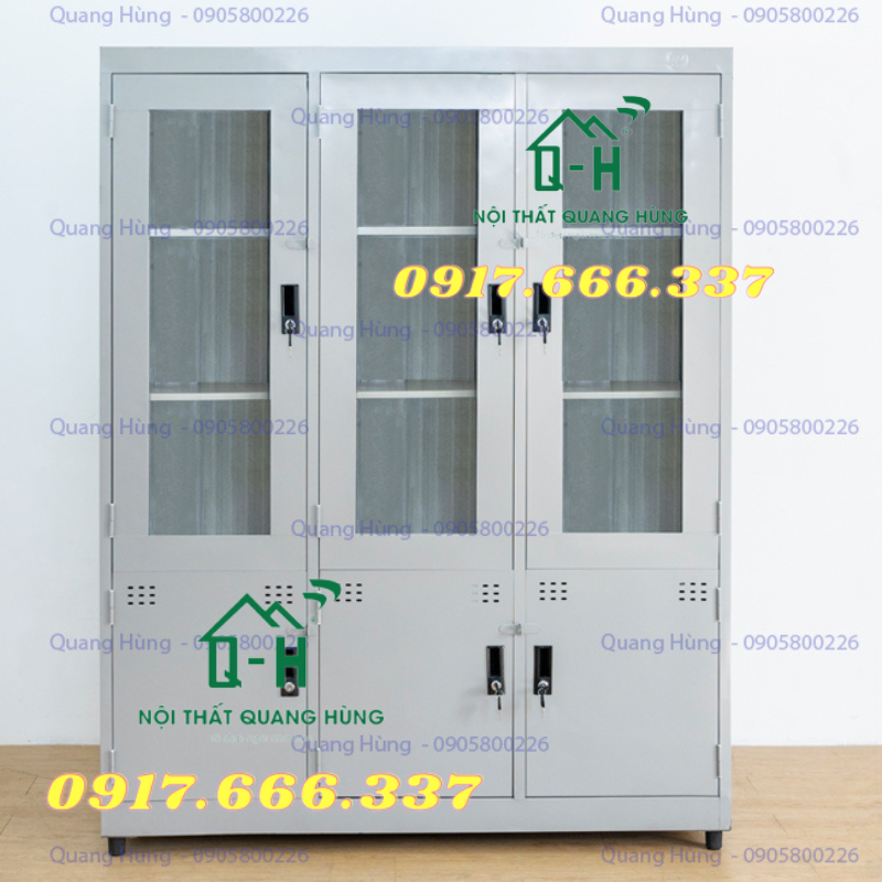 TỦ HỒ SƠ LOCKER 3 CÁNH CỬA KÍNH SƠN TĨNH ĐỆN DÀNH CHO VĂN PHÒNG 1M8X1M35X45CM