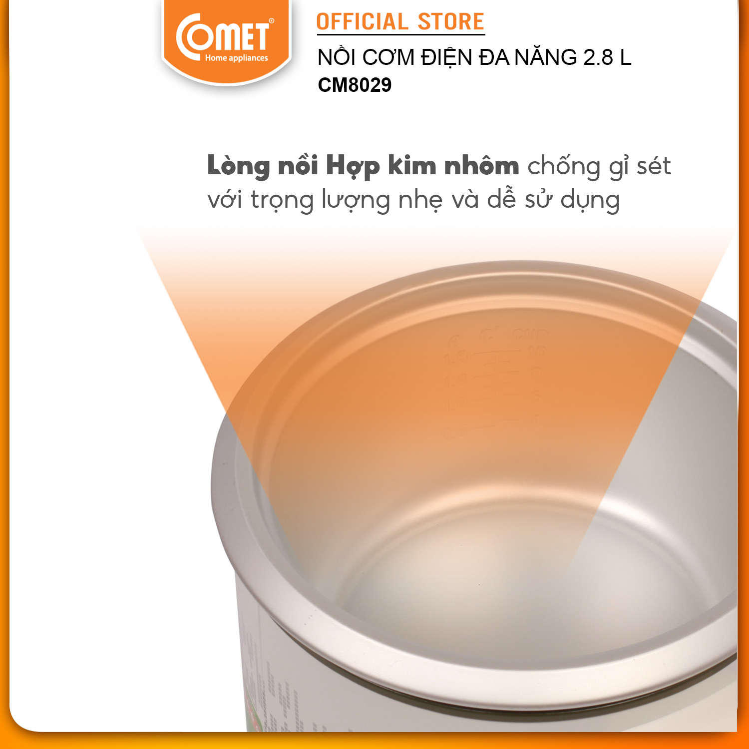 Nồi Cơm Điện Nắp Rời 2,8L COMET - CM8029 - Hàng Chính Hãng