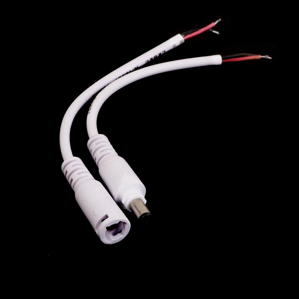 DC 5.5X2.1 Female Male Adapter Cable Wire for CCTV Camera Monitor 2pcs White
