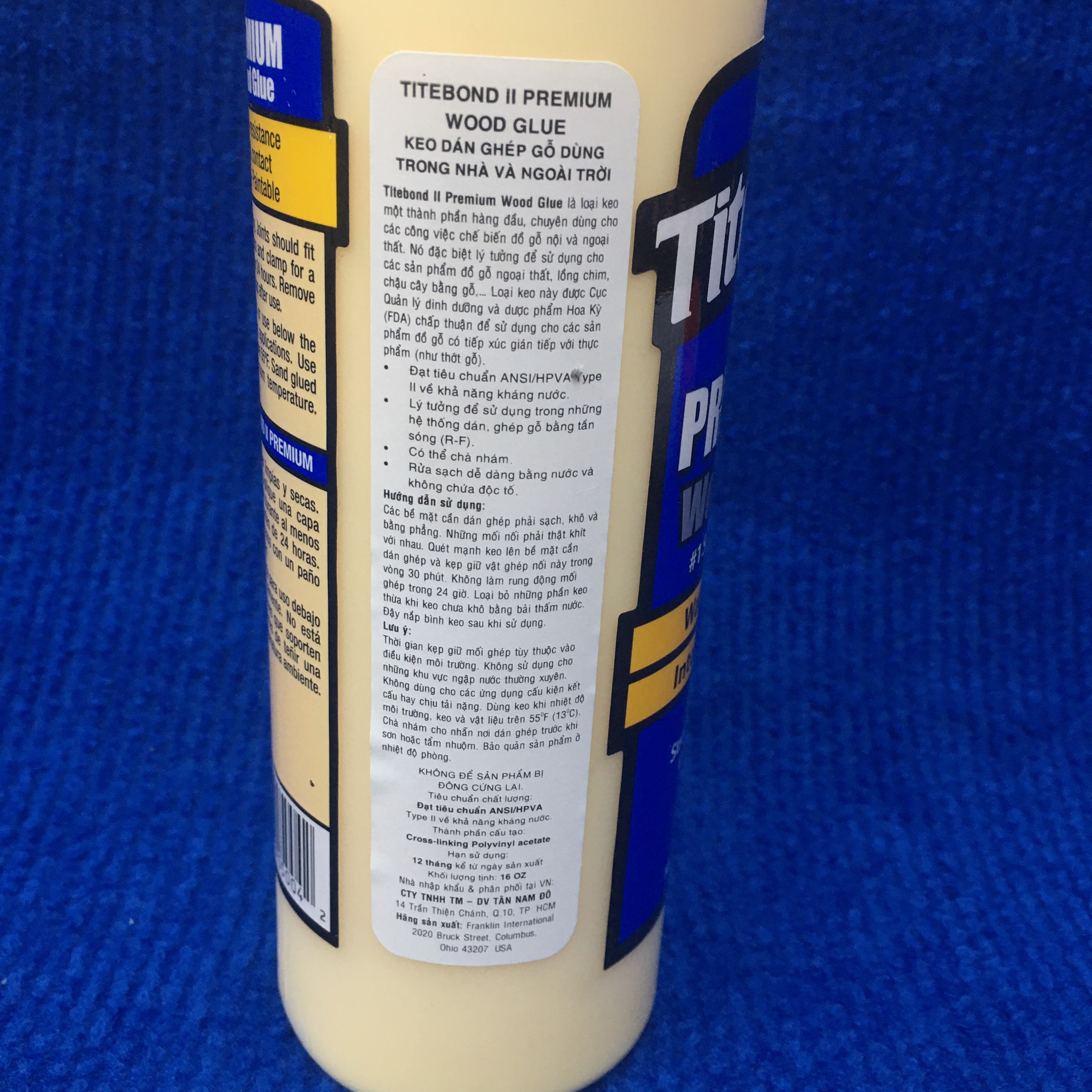 Keo dán gỗ Titebond II Premium Wood Glue 473ml (dùng trong nhà và ngoài trời)