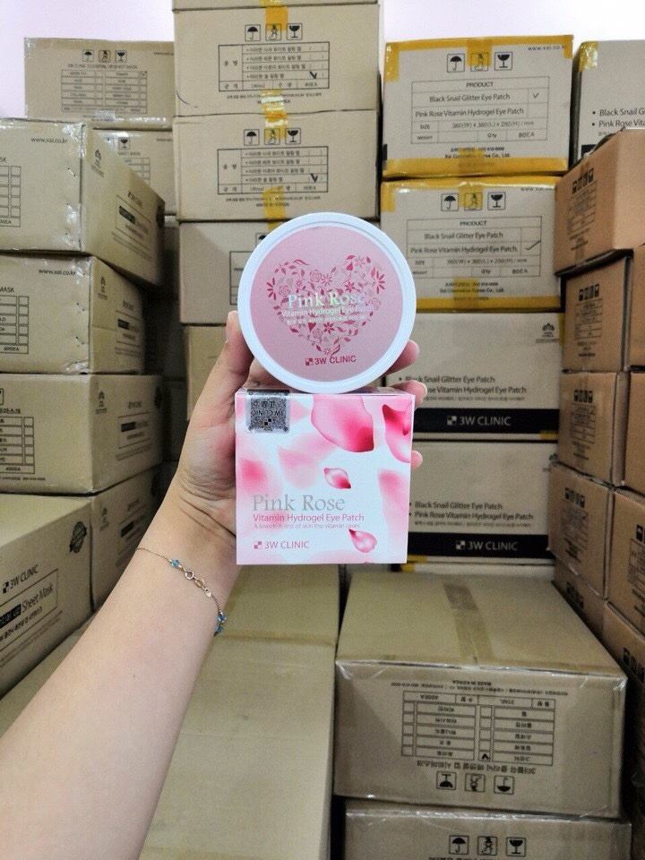 Mặt Nạ Đắp Mắt 3W Clinic Pink Rose Vitamin Hydrogel Eye Patch 90g (60 Miếng hộp hồng Hàn Quốc)