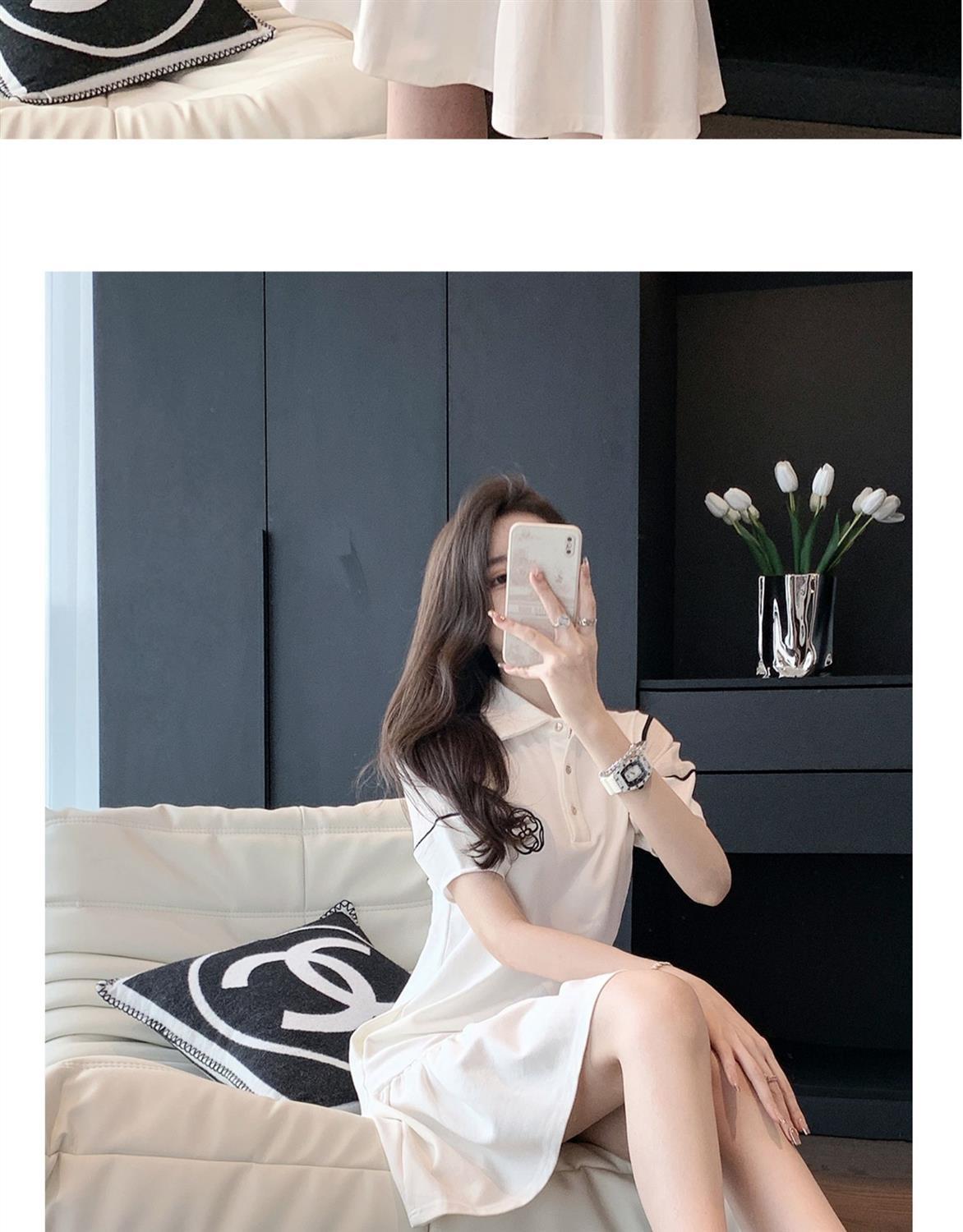 CHENGRUI Váy Polo trắng cho phụ nữ mùa hè 2023 Pháp cao cấp cảm giác lỏng lẻo giản dị hiển thị gầy bong bóng tay áo váy