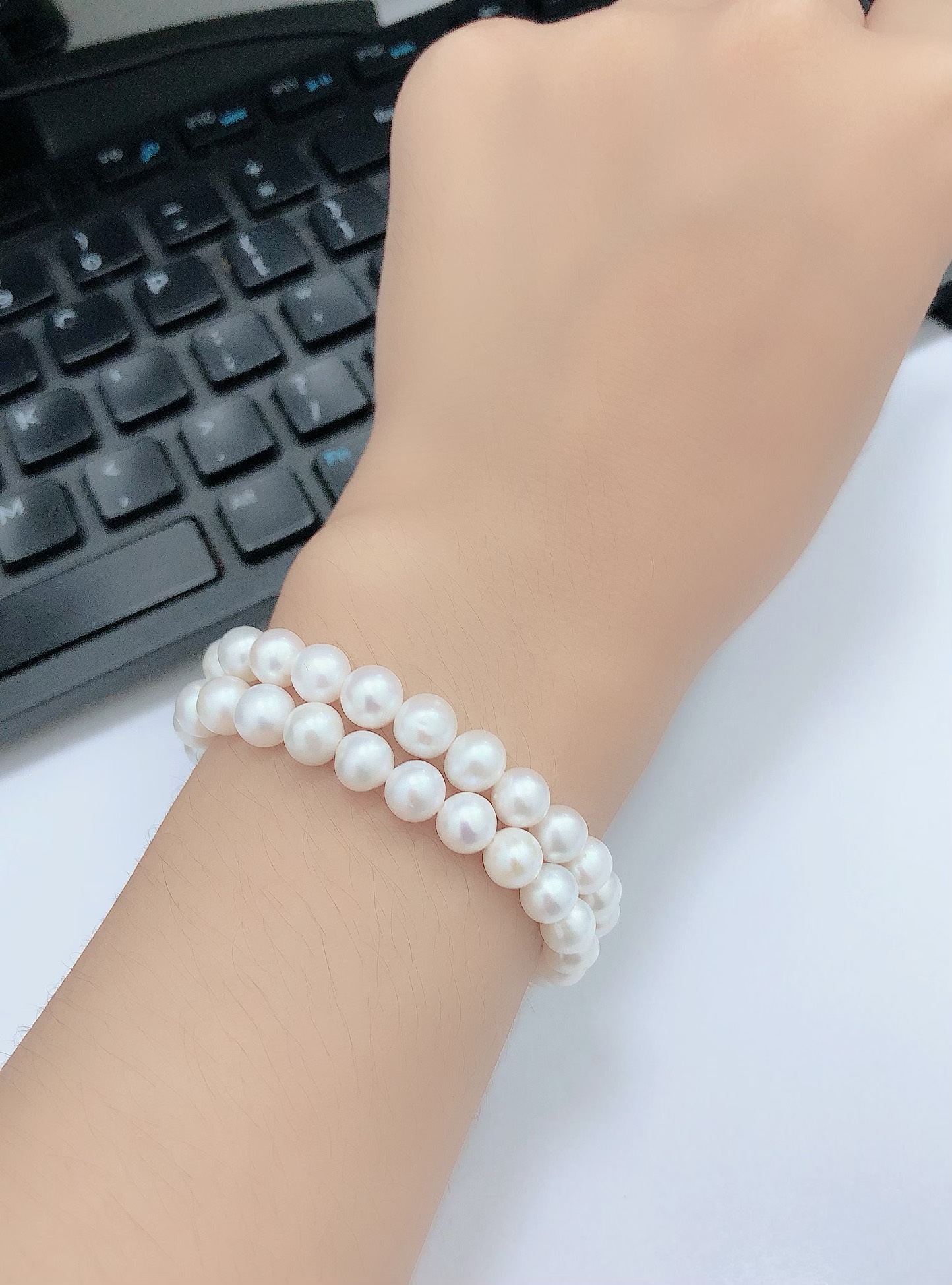 Vòng tay ngọc trai thật - ngọc tròn 6-7li màu trắng sang trọng