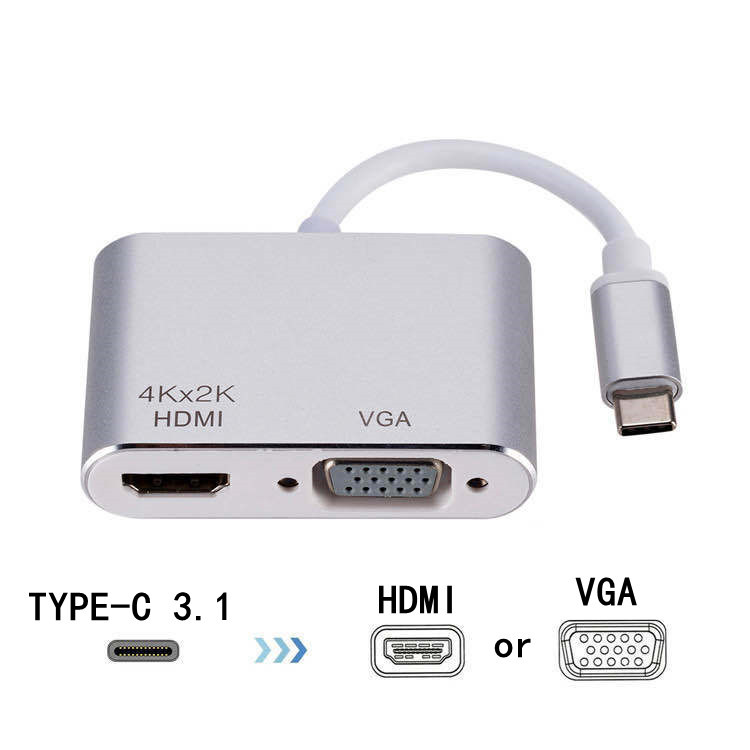 Bộ chuyển cáp chuyển đổi USB Type C ra HDMI và VGA hỗ trợ 4K HL247 xuất cùng lúc 2 màn hình