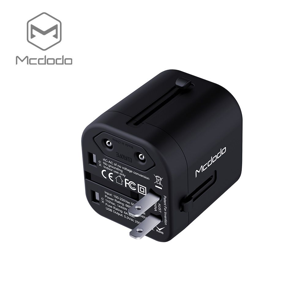 Củ Sạc Nhanh Đa Năng Mcdodo Giắc Cắm Chuẩn EU/UK/US/AU Cổng Usb Kép (5V, 2.4A) - Hàng Chính Hãng