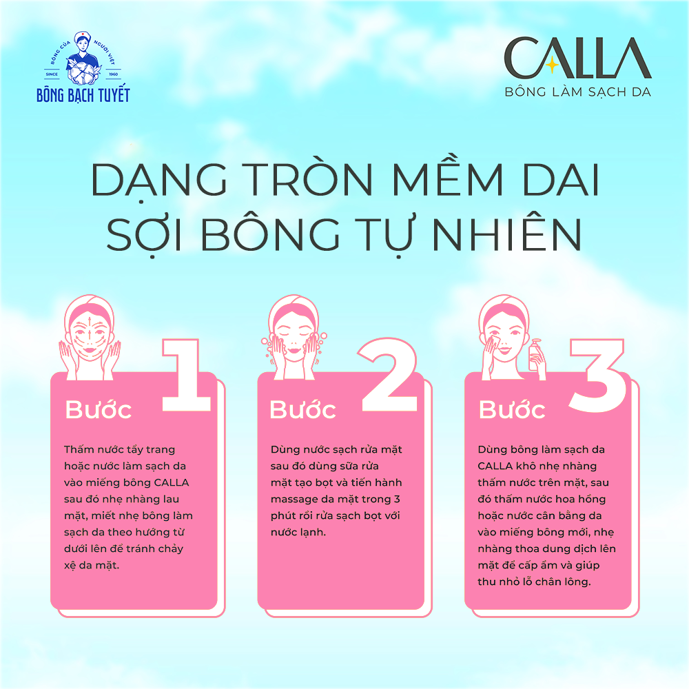 Bông Tẩy trang làm sạch da Bông Bạch Tuyết Calla tròn mịn 120 miếng/gói