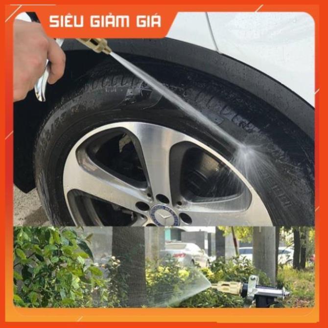 Bộ dây vòi xịt nước rửa xe, tưới cây, tăng áp 3 lần, loại 3m, 5m 206236 đầu đồng,cút,nối nhựa vàng+ tặng đai