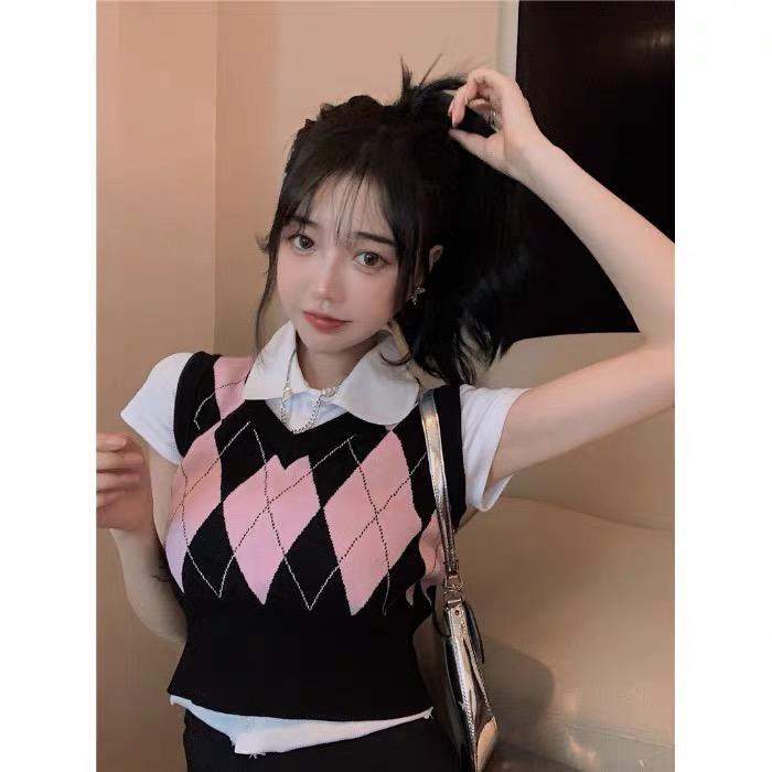 MS801 Áo gile len nữ hình trám croptop dáng ôm