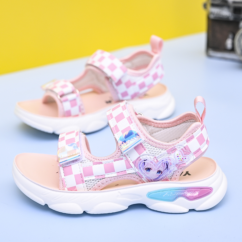 Sandal bé gái kẻ caro đế mềm họa tiết công chúa , xăng đan mùa hè TTL104