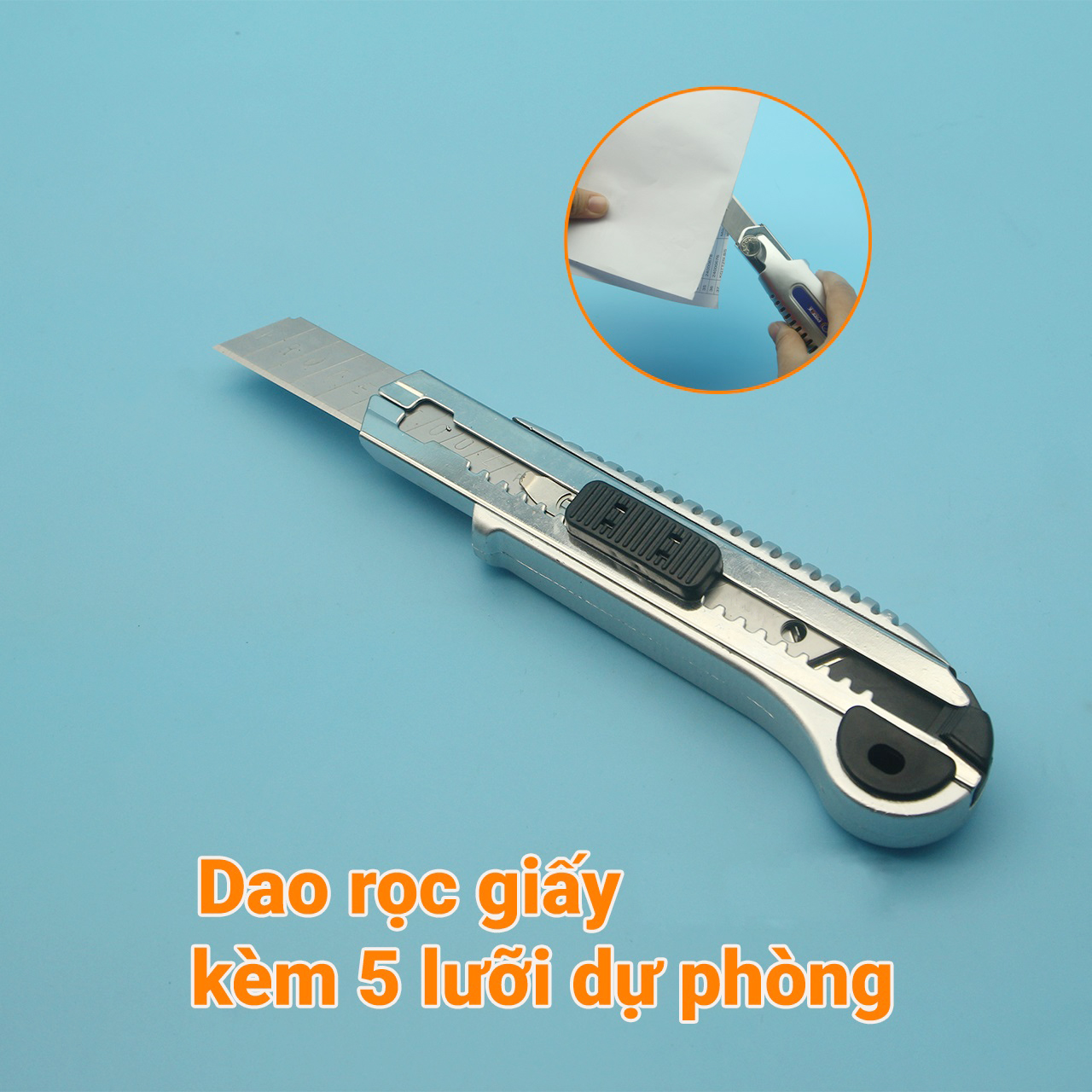 Dao rọc giấy  tay cầm chắc chắn kèm 5 lưỡi dự phòng