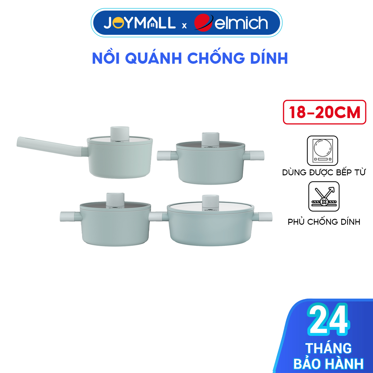 Nồi quánh phủ sứ an toàn Elmich Verona EL-5525SK, Hàng chính hãng, dùng được bếp từ- JoyMall