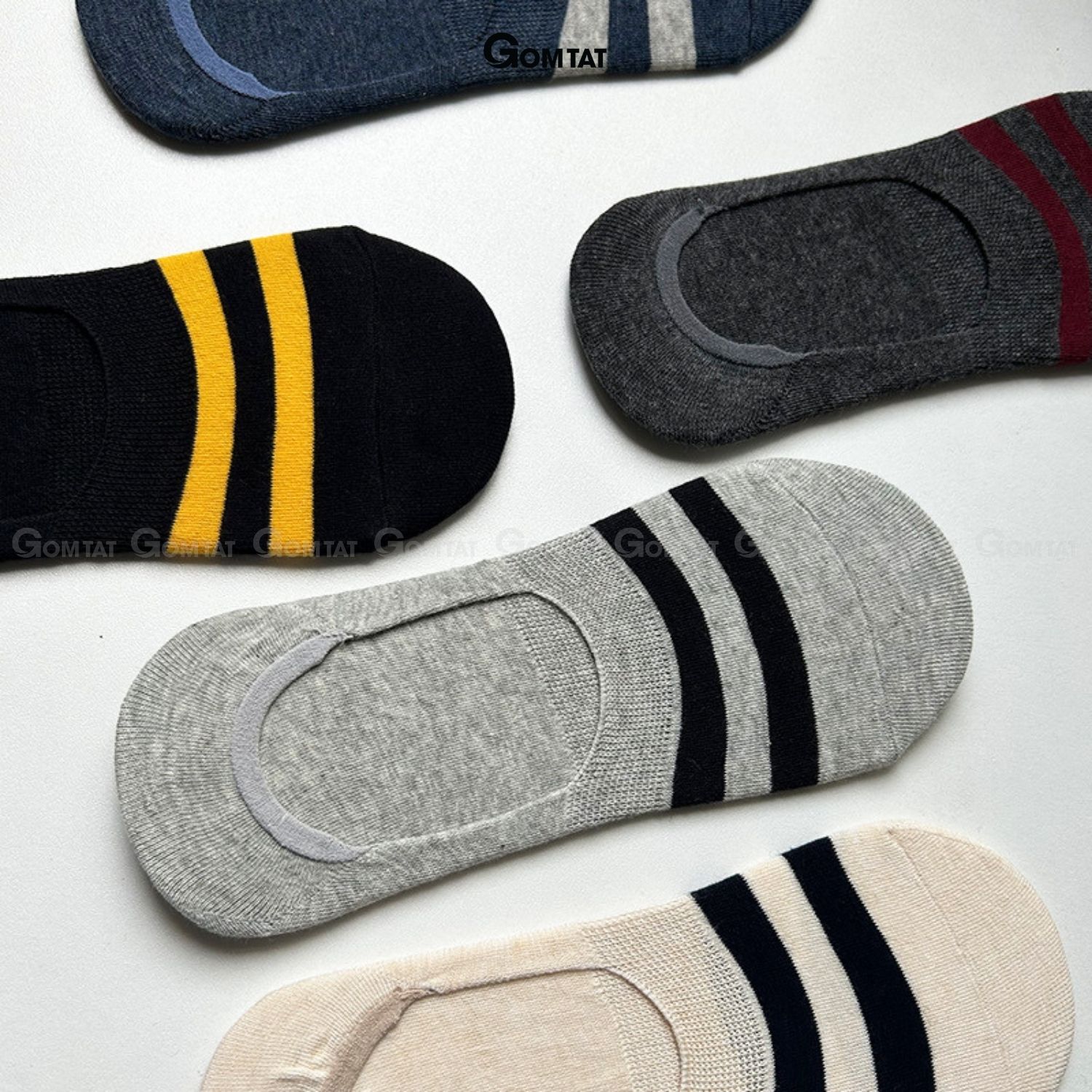 Combo 5 đôi Vớ lười Nam Mẫu Sọc Ngang, Tất Lười Cotton cao cấp, có đệm sao su chống tuột gót
