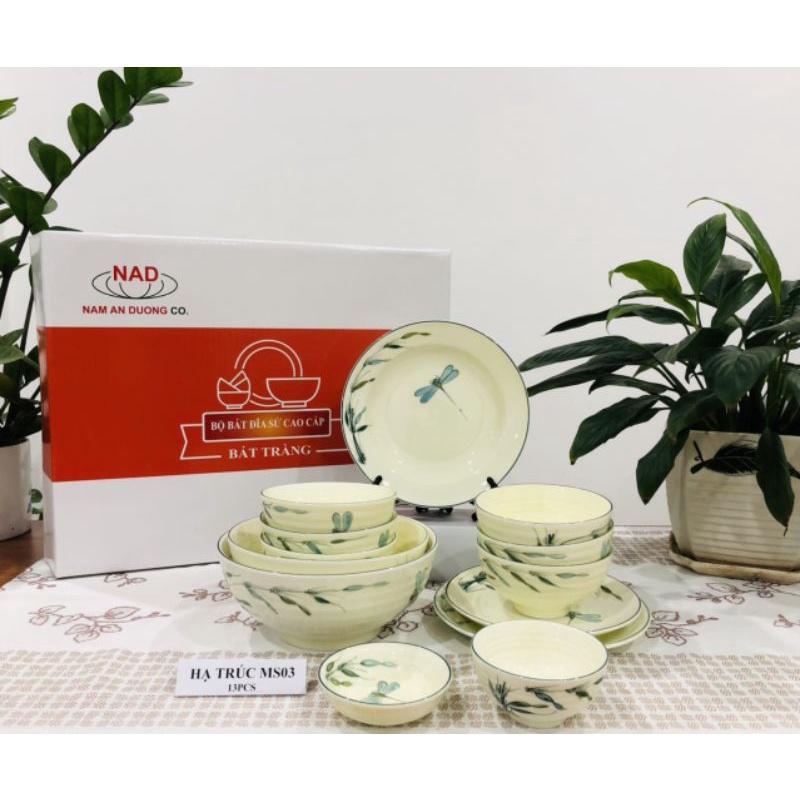 Bộ bát đĩa sứ cao cấp Bát Tràng - Mã SP HẠ TRÚC MS03