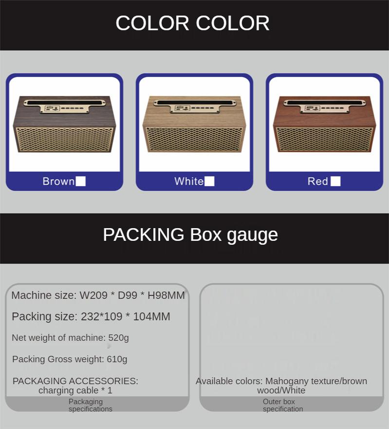 Vintage Wood Grain Bluetooth Loa TWS không dây Nhà Subwofer ngoài trời Quà tặng di động Stereo di động Di động Người đứng loa màu: Khaki
