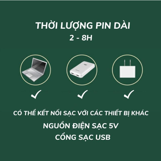 Quạt tích điện pin sạc để bàn mini gấp gọn kéo dài 3 tốc độ gió và sạc usb tiện lợi