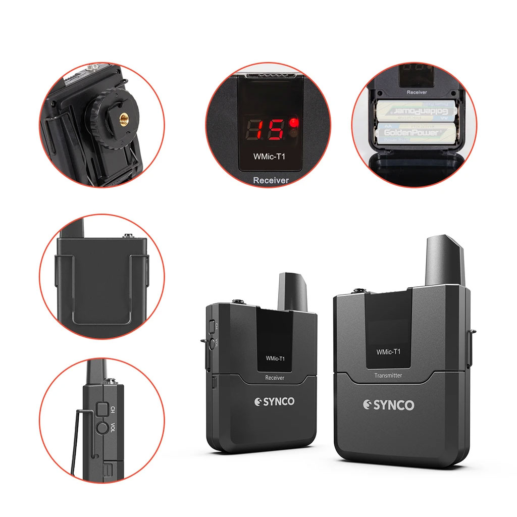 Miro không dây UHF SYNCO WMic-T1 cho máy ảnh máy quay smartphone - Hàng chính hãng