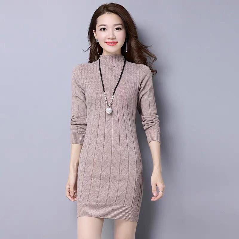 Váy len body cổ cao, áo len trung niên nữ dáng dài cho bà cho mẹ