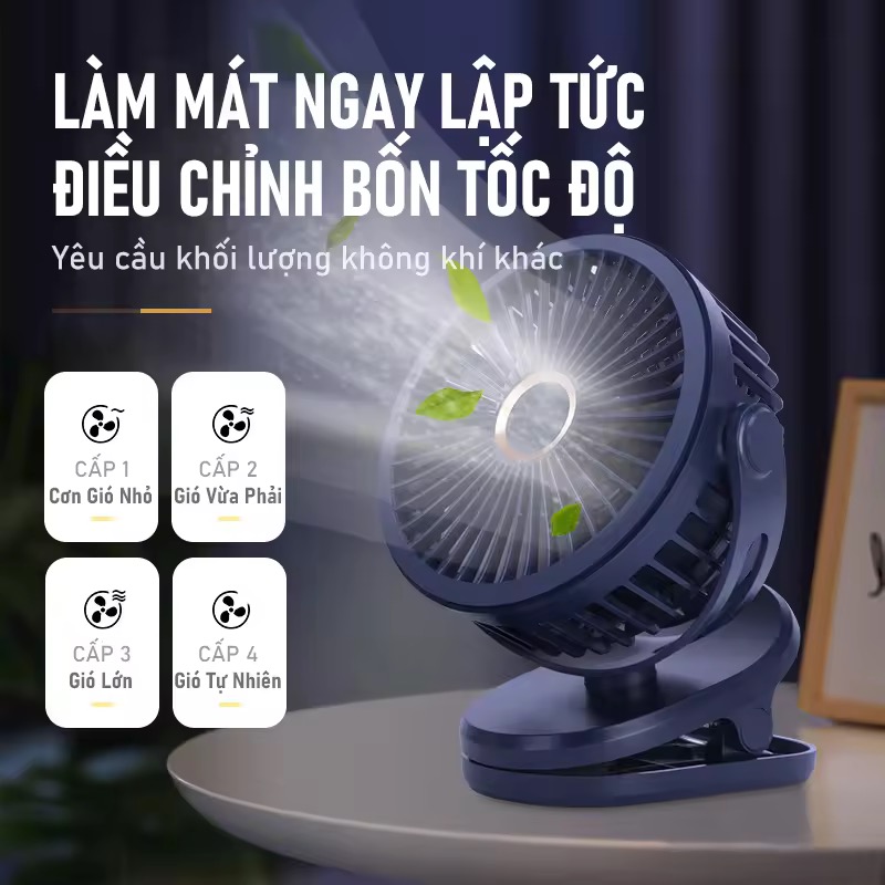 Quạt Tích Điện Kẹp FUJIMAX, Hiện thị %pin, Dung Lượng Pin lớn, Lồng quạt 20cm