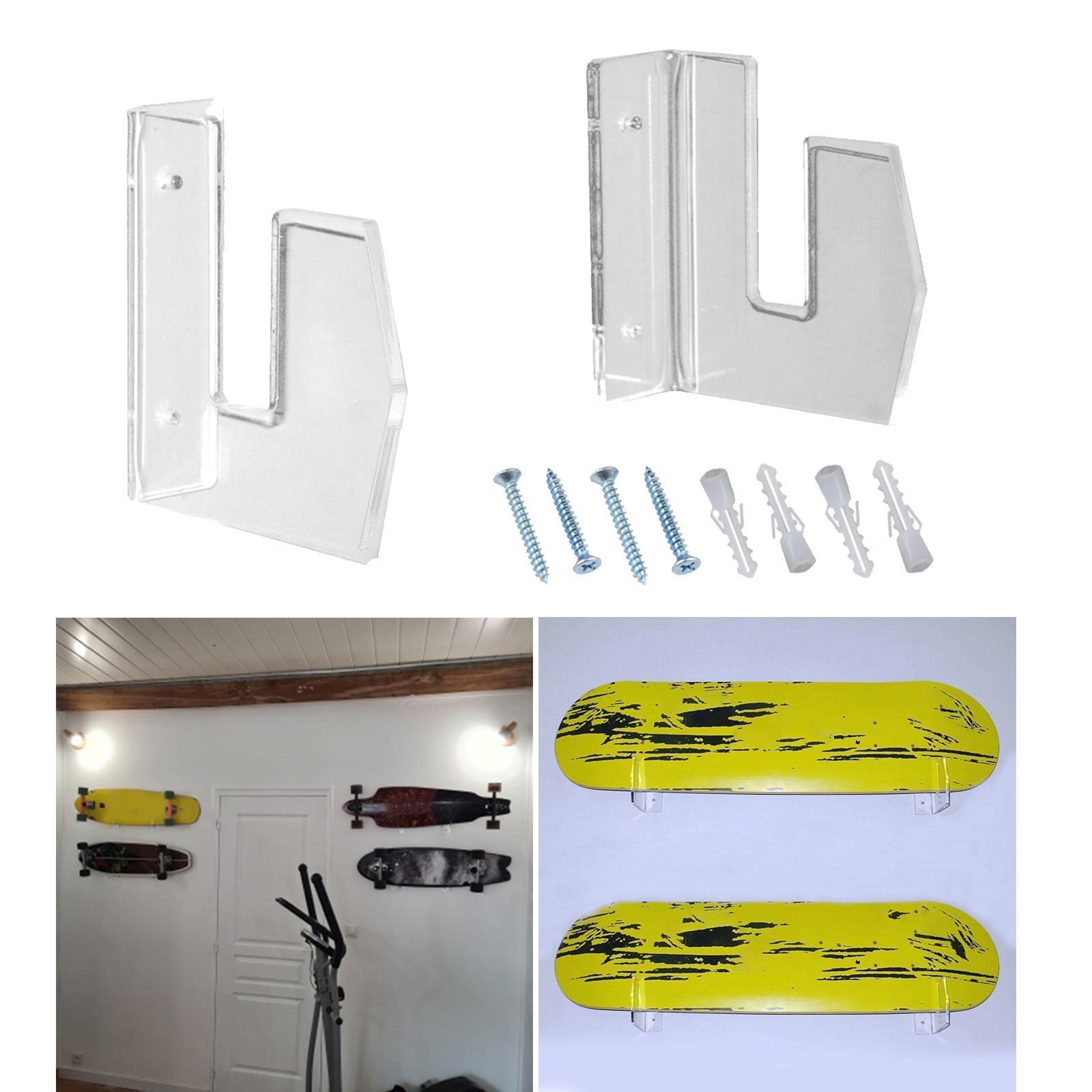 Skateboard Wall Mount Display Rack 1 Pair Acrylic Hanger for Longboard Skis
