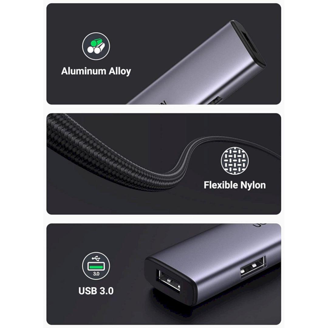 Ugreen UG20805CM473TK 5Gbps vỏ nhôm Bộ chia USB 3.0 1 ra 4 cổng USB hỗ trợ nguồn Type-C - HÀNG CHÍNH HÃNG